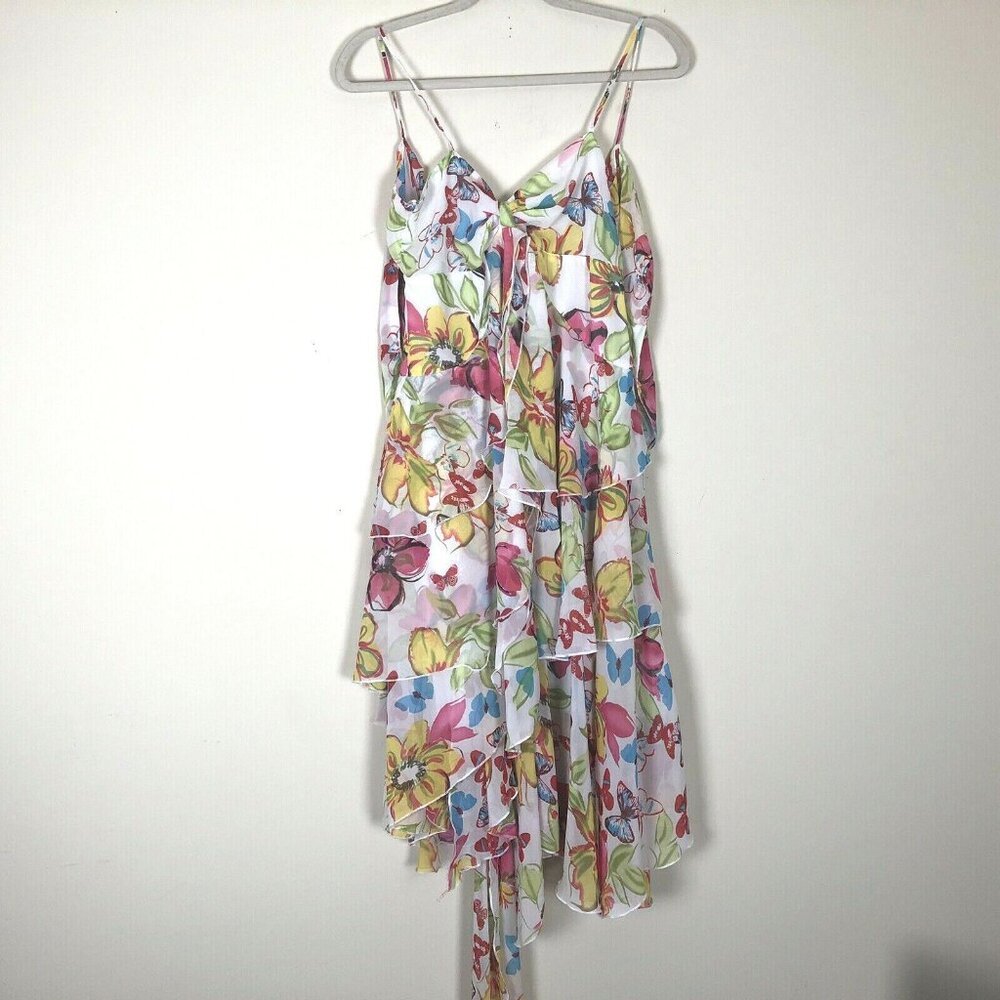XIAO Womens M Dress Floral Flowing Ruffle Spring Flower Sleeveless Romantic